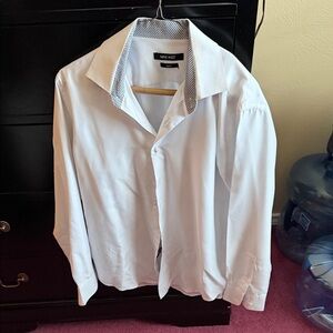 Nine West White Men's Dress Shirt with Patterned Contrast Collar